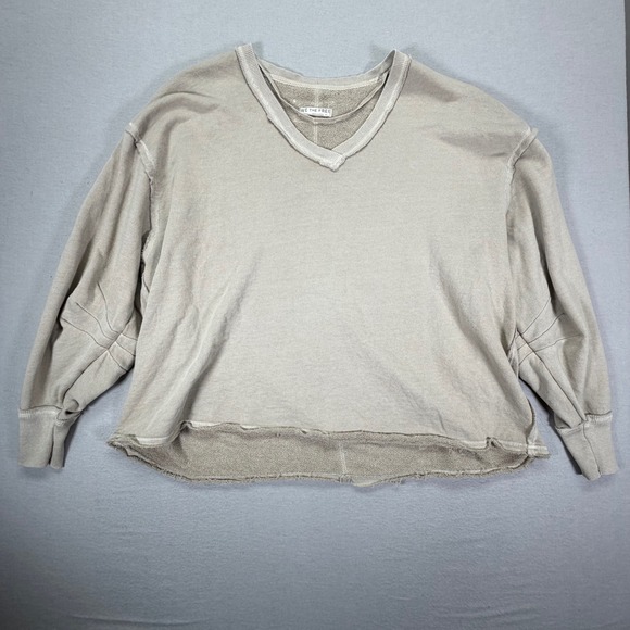 Free People Tops - We The Free Sweatshirt Womens M‎ Grey Excellent V-Neck Oversized Raw Hem